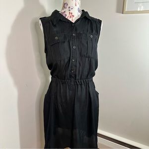 Semi sheer black shirt dress with pockets